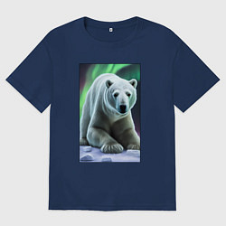 Футболка оверсайз мужская Полярный медведь на снегу, цвет: тёмно-синий