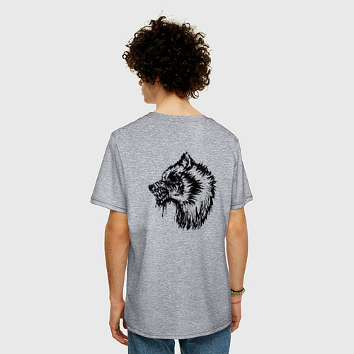 Мужская футболка оверсайз Злой черный волк / Меланж – фото 4