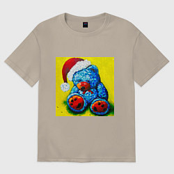 Мужская футболка оверсайз Плюшевый синий Санта мишка