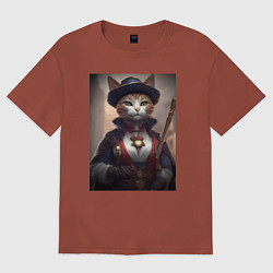 Футболка оверсайз мужская Элегантная кошка самурай, цвет: кирпичный