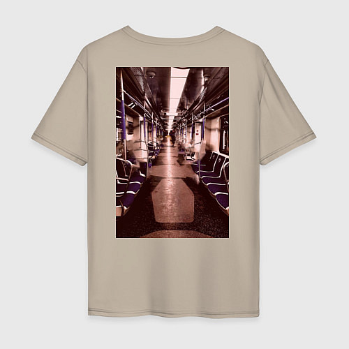 Мужская футболка оверсайз Призрачный поезд / Миндальный – фото 2