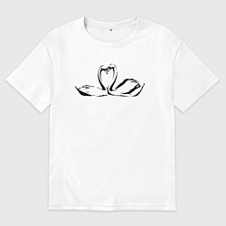 Футболка оверсайз мужская Пара лебедей трафарет, цвет: белый