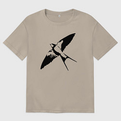 Футболка оверсайз мужская Ласточка парит трафарет, цвет: миндальный