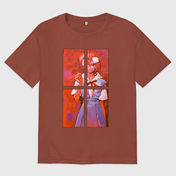 Футболка оверсайз мужская Аянами разбитые зеркала, цвет: кирпичный