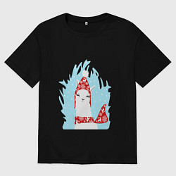 Футболка оверсайз мужская Лама - альпака в шапочке, цвет: черный