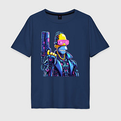Футболка оверсайз мужская Гомер Симпсон с пистолетом - киберпанк, цвет: тёмно-синий
