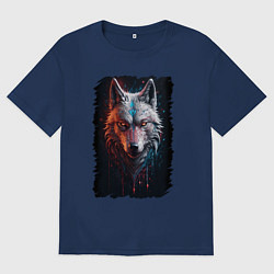 Футболка оверсайз мужская Психоделический волк, цвет: тёмно-синий