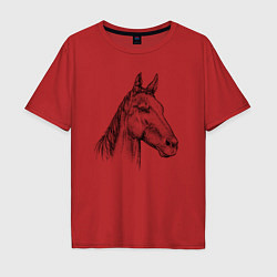 Футболка оверсайз мужская Голова коня, цвет: красный