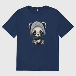 Футболка оверсайз мужская Грустная панда, цвет: тёмно-синий