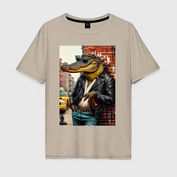Мужская футболка оверсайз Крутой крокодил в Нью-Йорке - нейросеть