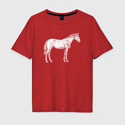 Футболка оверсайз мужская Белая лошадь сбоку, цвет: красный