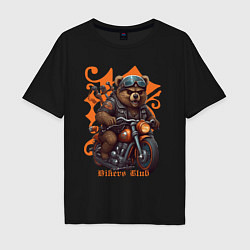 Футболка оверсайз мужская Медведь байкер на мотоцикле, цвет: черный