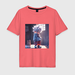 Футболка оверсайз мужская Killua Zoldyck аниме персонаж из Hunter x Hunter, цвет: коралловый
