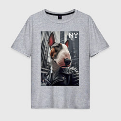 Футболка оверсайз мужская Dude bull terrier in New York - ai art, цвет: меланж