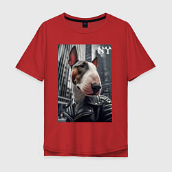 Футболка оверсайз мужская Dude bull terrier in New York - ai art, цвет: красный