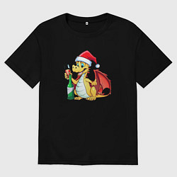 Мужская футболка оверсайз Красный дракон с шампанским