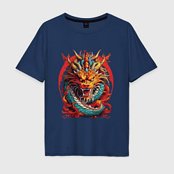 Футболка оверсайз мужская Китайский дракон в огне, цвет: тёмно-синий