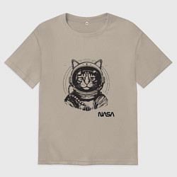 Футболка оверсайз мужская Кот - космонавт - nasa, цвет: миндальный