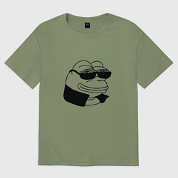 Футболка оверсайз мужская Лягушонок пепе в очках мем, цвет: авокадо