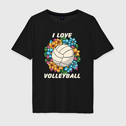 Футболка оверсайз мужская I love volleyball, цвет: черный
