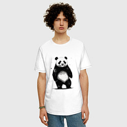 Футболка оверсайз мужская Панда стоит, цвет: белый — фото 2