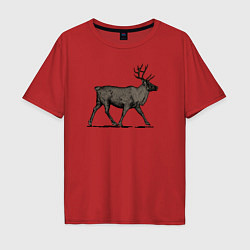 Футболка оверсайз мужская Северный олень в профиль, цвет: красный