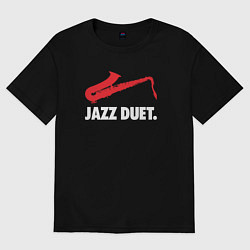 Футболка оверсайз мужская Jazz duet - саксофон, цвет: черный