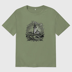 Футболка оверсайз мужская Море и маяк, цвет: авокадо