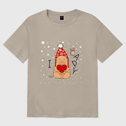 Футболка оверсайз мужская Капибара с сердцем: я люблю, цвет: миндальный