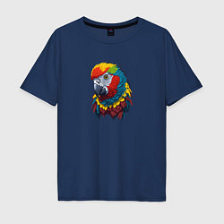 Футболка оверсайз мужская Красочный попугай в ярких перьях, цвет: тёмно-синий
