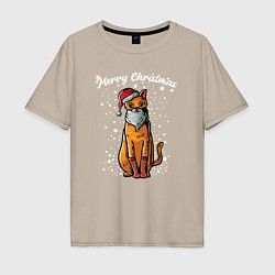 Мужская футболка оверсайз Рождественский котик