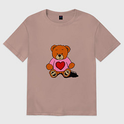 Футболка оверсайз мужская Плюшевый мишка с сердечком, цвет: пыльно-розовый