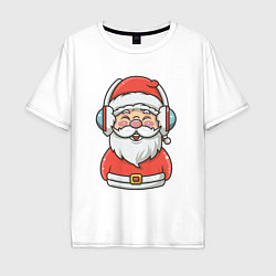 Футболка оверсайз мужская Дед Мороз в наушниках, цвет: белый
