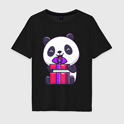 Футболка оверсайз мужская Панда с подарком, цвет: черный