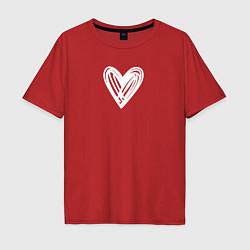 Футболка оверсайз мужская Рисованное белое сердце парное, цвет: красный
