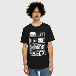 Футболка оверсайз мужская Еда сон тхэквондо, цвет: черный — фото 2