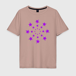 Футболка оверсайз мужская Фиолетовые звёзды кружево, цвет: пыльно-розовый