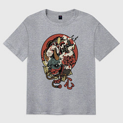 Футболка оверсайз мужская Демон - маска, цвет: меланж