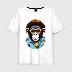 Футболка оверсайз мужская Портрет обезьяны в шляпе, цвет: белый