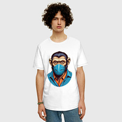 Футболка оверсайз мужская Портрет обезьяны в маске, цвет: белый — фото 2