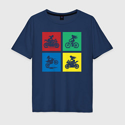 Футболка оверсайз мужская Силуэты девушек на велосипедах и мотоциклах, цвет: тёмно-синий
