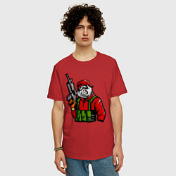 Футболка оверсайз мужская Панда с оружием и в бронежилете, цвет: красный — фото 2