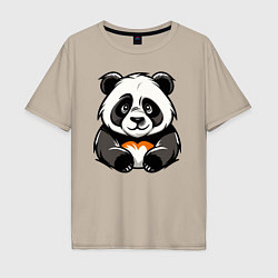 Футболка оверсайз мужская Милая панда лежит, цвет: миндальный