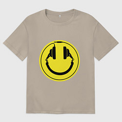 Футболка оверсайз мужская Смайл диджея, цвет: миндальный