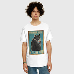 Футболка оверсайз мужская Винный черный кот, цвет: белый — фото 2