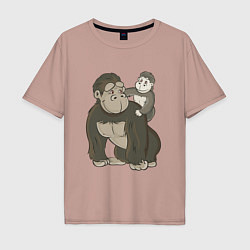 Футболка оверсайз мужская Мультяшная горилла с детенышем, цвет: пыльно-розовый