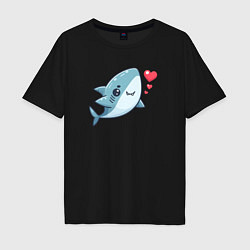 Футболка оверсайз мужская Акула с сердечками, цвет: черный