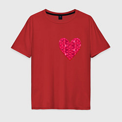 Футболка оверсайз мужская Сердца с текстурным пикселем, цвет: красный