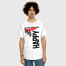 Футболка оверсайз мужская Будь happy, цвет: белый — фото 2