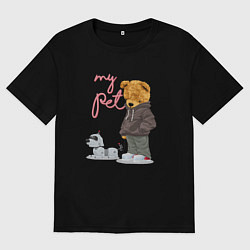 Мужская футболка оверсайз Плюшевый медведь с роботом-собакой